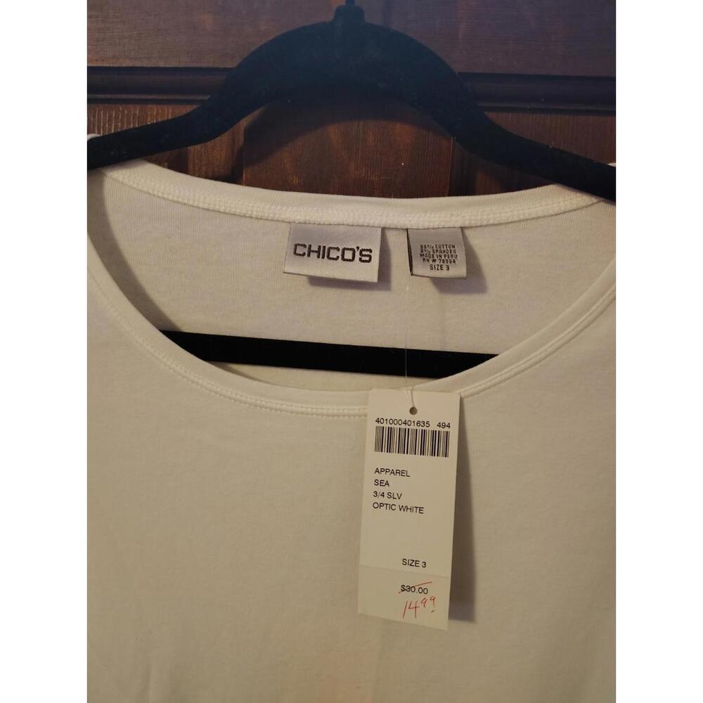 NWT Chicos Optic White 3/4 Top Size 3 - Picture 2 of 3